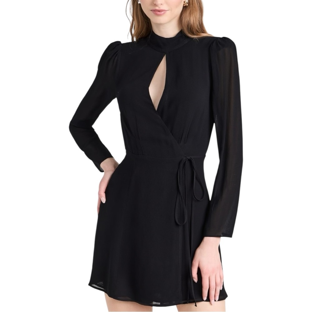 Reformation Black Long-Sleeve Wrap Mini Dress
